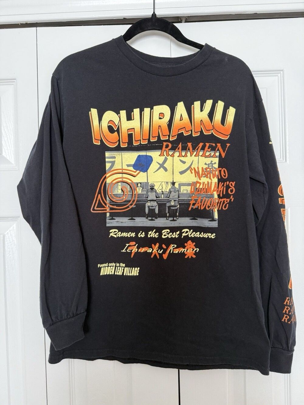 Naruto Ichiraku Ramen Shop Long Sleeve Graphic T-Shirt Black Anime Men's Medium